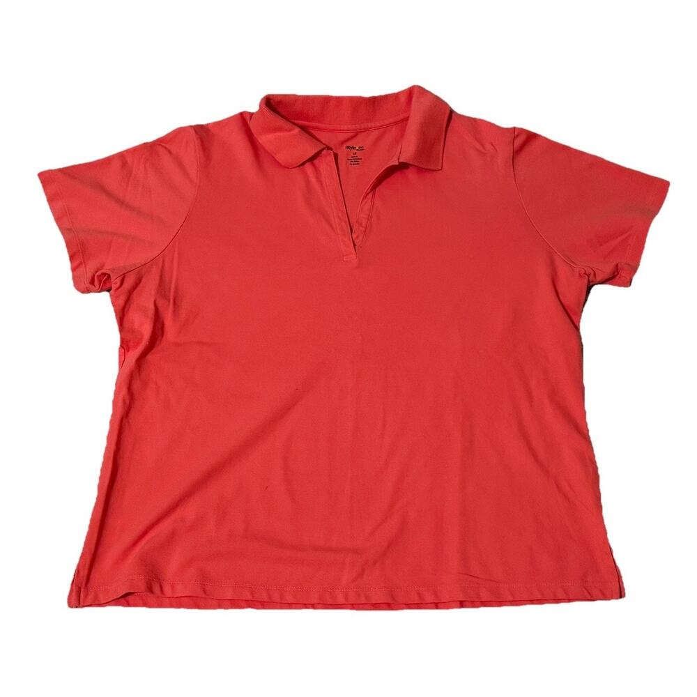 Women's Style & Co Short Sleeve Polo Top, Peachy Orange, 1X